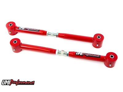 UMI Performance On-Car Adjustable Rear Lower Control Arms; Poly Bushings; Mild Steel; Red (93-02 Camaro)