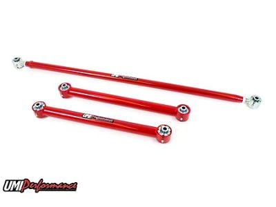 UMI Performance Rear Lower Control Arm and Double Adjustable Panhard Bar Kit; Roto-Joints; Red (93-02 Camaro)