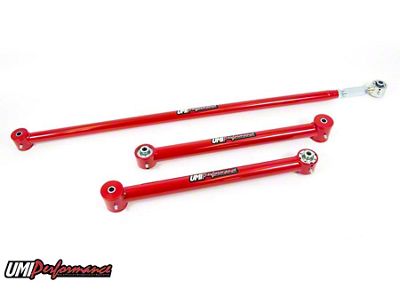 UMI Performance Rear Lower Control Arm and On-Car Adjustable Panhard Bar Kit; Roto-Joints; Red (93-02 Camaro)