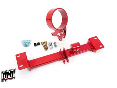 UMI Performance Tunnel Brace Mount with Driveshaft Loop for Stock Exhaust and Kooks Long Tube Headers; Red (93-02 Camaro)