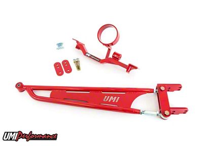 UMI Performance Tunnel Brace Mounted Torque Arm with Driveshaft Loop for Long Tube Headers; Chromoly; Red (93-02 Camaro)
