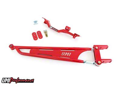 UMI Performance Tunnel Brace Mounted Torque Arm for Long Tube Headers; Mild Steel; Red (93-02 Camaro)