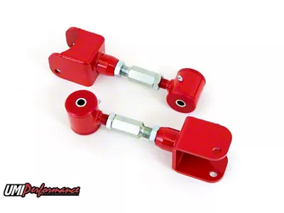UMI Performance Adjustable Rear Upper Control Arms; Poly Bushings; Red (79-04 Mustang, Excluding 99-04 Cobra)