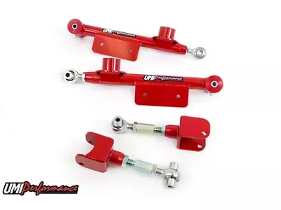 UMI Performance Adjustable Rear Upper and Lower Control Arms; Red (99-04 Mustang, Excluding Cobra)