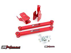 UMI Performance Boxed Rear Lower Control Arms with Anti-Hop Kit; Red (05-14 Mustang)