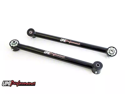 UMI Performance Rear Lower Control Arms; Poly/Roto-Joint; Black (05-14 Mustang)