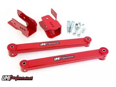 UMI Performance Stage 1 Rear Lower Control Arms with Anti-Hop Kit; Red (05-14 Mustang)