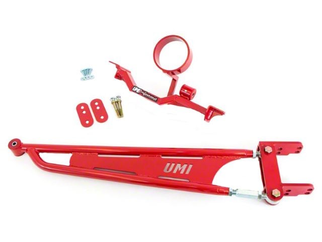 UMI Performance Tunnel Brace Mounted Torque Arm with Driveshaft Loop for Long Tube Headers; Mild Steel; Red (93-02 Camaro)