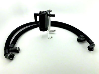 UPR Products Pro Series Plug N Play Oil Catch Can with CSCC for Stock Intake; Black (15-18 6.2L HEMI Challenger)