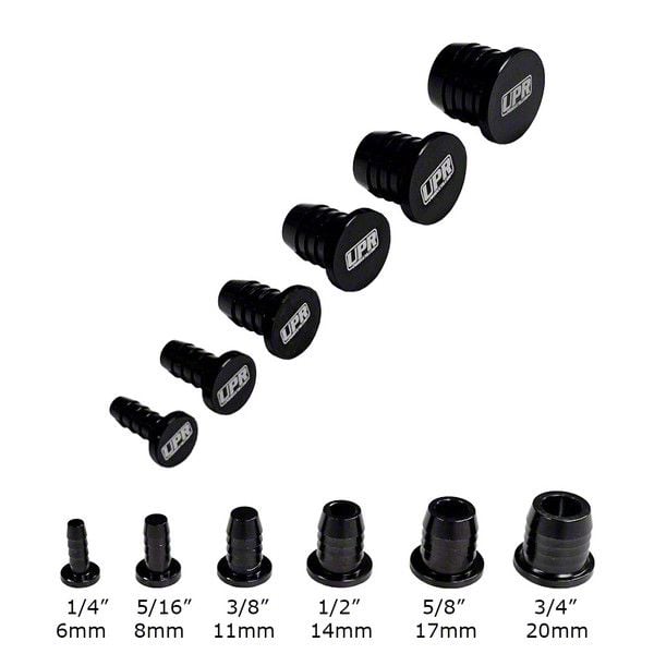UPR Products Mustang Billet Vacuum Hose Plug; 1/4Inch/6mm; Black 5008