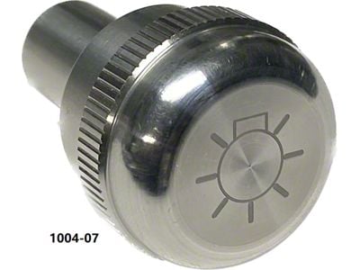 UPR Products Flat Headlight Knob with Bulb Logo; Polished (94-04 Mustang)