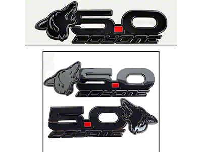 UPR Products Howling Coyote 5.0 Fender and Decklid Emblem Package; Black with Gloss Black (15-23 Mustang GT)