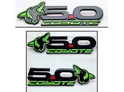 UPR Products Howling Coyote 5.0 Fender and Decklid Emblem Package; Black with Lime Green (15-23 Mustang GT)