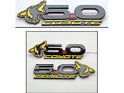 UPR Products Howling Coyote 5.0 Fender and Decklid Emblem Package; Black with Triple Yellow (15-23 Mustang GT)