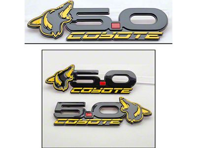 UPR Products Howling Coyote 5.0 Fender and Decklid Emblem Package; Black with Triple Yellow (15-23 Mustang GT)