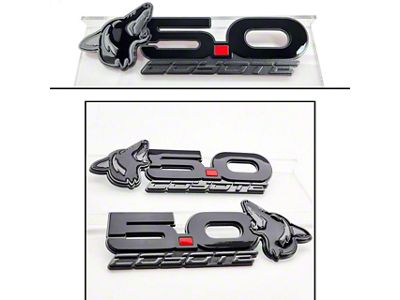 UPR Products Howling Coyote 5.0 Fender and Decklid Emblem Package; Black with Chrome (15-23 Mustang GT)