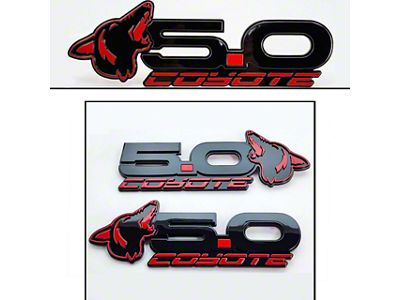 UPR Products Howling Coyote 5.0 Fender and Decklid Emblem Package; Black with Race Red (15-23 Mustang GT)