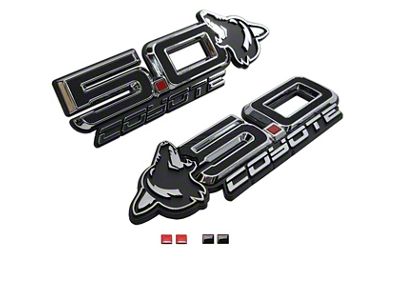 Howling Coyote 5.0 Fender Emblems; Black with Chrome (15-26 Mustang)