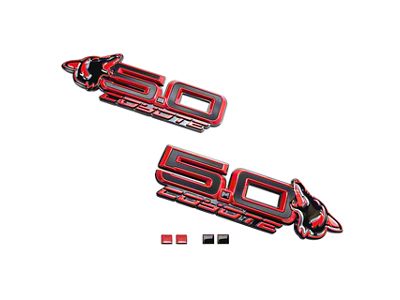 Howling Coyote 5.0 Fender Emblems; Black with Race Red (15-26 Mustang)