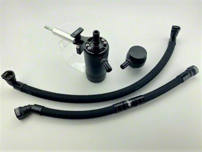 UPR Products Single Valve Plug N Play Clean Side Oil Catch Can; Black (20-22 Mustang GT500)