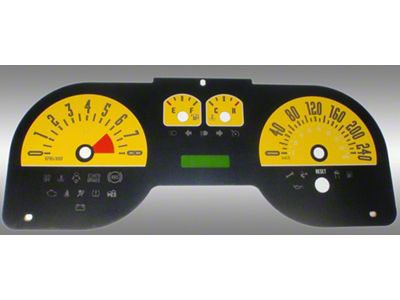 US Speedo Daytona Edition Gauge Face; KMH; 4-Gauges Yellow (05-09 Mustang GT)