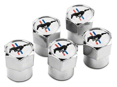 Ford Valve Stem Caps with Tri-Bar Pony Logo; Pack of 5 (Universal; Some Adaptation May Be Required)