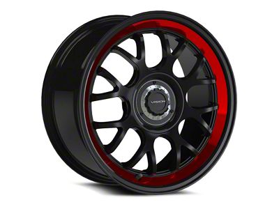 Vision Wheel Alpine Gloss Black with Red Tint and Brushed Lip Wheel; 17x8; 38mm Offset (05-09 Mustang GT, V6)