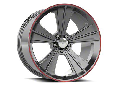 Vision Wheel Missle Gunmetal with Red Lip Wheel; Rear Only; 20x11; 50mm Offset (05-09 Mustang)