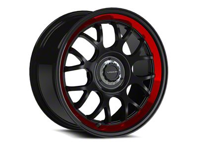 Vision Wheel Alpine Gloss Black with Red Tint Brushed Lip Wheel; 20x8.5 (21-24 Mustang Mach-E)