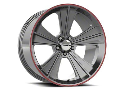 Vision Wheel Missle Gunmetal with Red Lip Wheel; Rear Only; 20x11; 50mm Offset (24-25 Mustang)