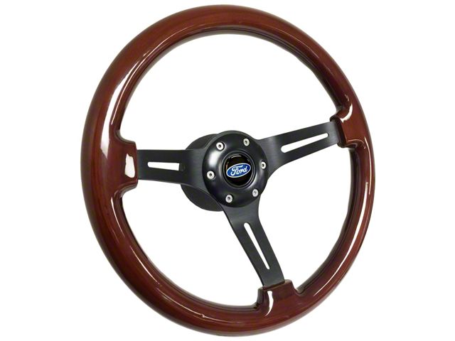 Volante Woodgran S6 Sport Steering Wheel Kit with Blue Oval Emblem; Brushed Center (84-04 Mustang)