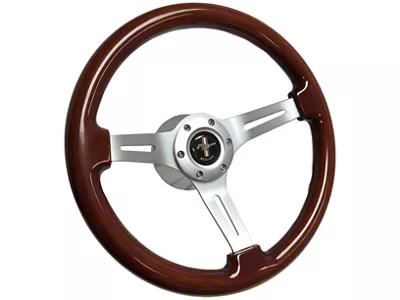 Volante Woodgran S6 Sport Steering Wheel Kit with Pony Emblem; Brushed Center (84-04 Mustang)