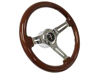 Volante Woodgran S6 Sport Steering Wheel Kit with Pony Emblem; Chrome Center (84-04 Mustang)