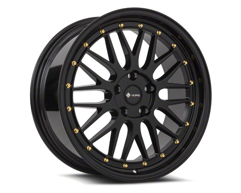 Key Rivet Wheel Vors Challenger VR8 All Black Gold Rivet Wheel; 19x9.5; 22mm Offset ...