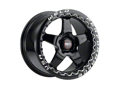 WELD Street Performance Ventura Beadlock Gloss Black Wheel; Rear Only; 17x10; 49mm Offset (24-25 Mustang)