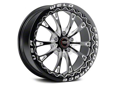 WELD Performance Belmont Drag Beadlock Gloss Black Milled Wheel; Rear Only; 17x10 (05-09 Mustang)