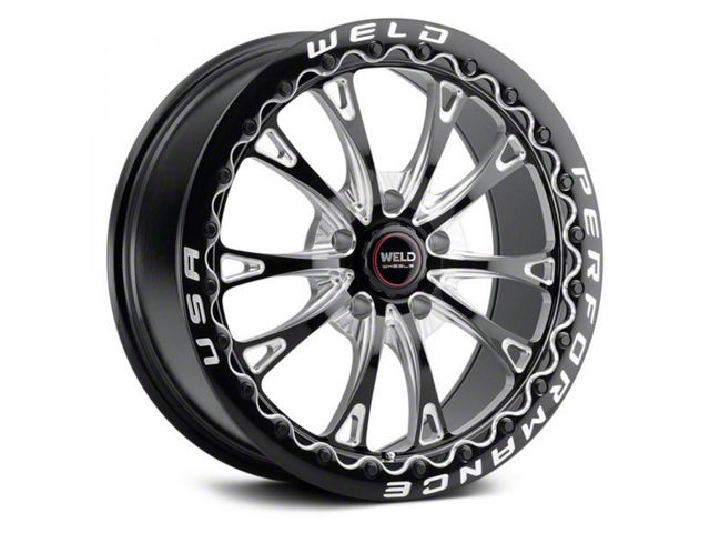 WELD Performance Belmont Drag Beadlock Gloss Black Milled Wheel; Rear Only; 18x10 (05-09 Mustang)