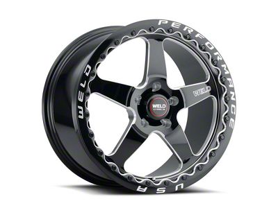 WELD Performance Ventura Beadlock Gloss Black Milled Wheel; Rear Only; 15x10 (05-09 Mustang)