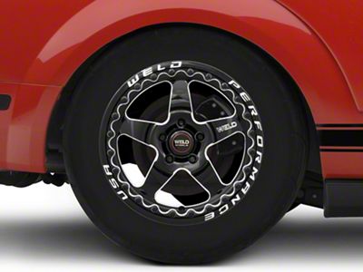 WELD Performance Ventura Beadlock Gloss Black Milled Wheel; Rear Only; 17x10; 49mm Offset (05-09 Mustang)