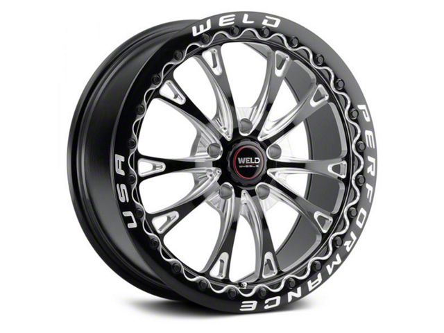 WELD Performance Belmont Drag Beadlock Gloss Black Milled Wheel; Rear Only; 17x10 (11-23 RWD Charger, Excluding Widebody)
