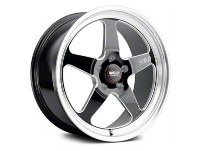 WELD Performance Ventura Drag Gloss Black Milled Wheel; Front Only; 18x8; 5mm Offset (11-23 RWD Charger, Excluding Widebody)