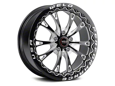 WELD Performance Belmont Drag Beadlock Gloss Black Milled Wheel; Rear Only; 17x10; 50mm Offset (24-25 Mustang)