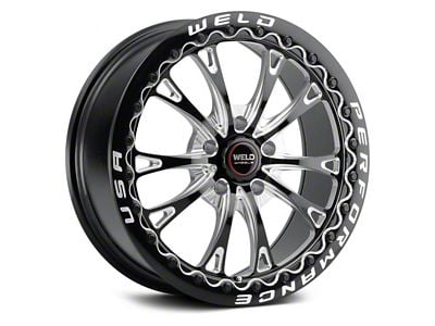WELD Performance Belmont Drag Beadlock Gloss Black Milled Wheel; Rear Only; 18x10 (2024 Mustang)