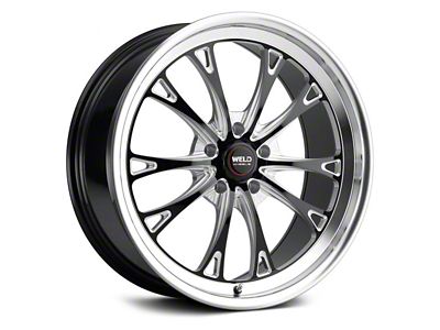 WELD Performance Belmont Drag Gloss Black Milled Wheel; Front Only; 18x5 (79-93 Mustang w/ 5-Lug Conversion)