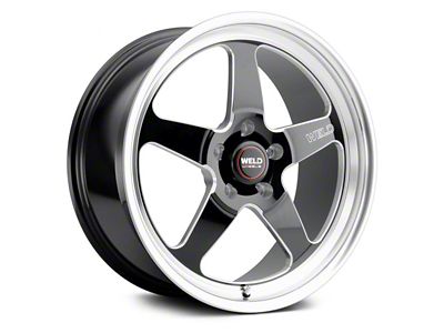 WELD Performance Laguna Drag Gloss Black Milled Wheel; Front Only; 18x5 (79-93 Mustang w/ 5-Lug Conversion)