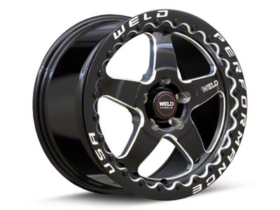WELD Performance Ventura Beadlock Gloss Black Milled Wheel; Rear Only; 15x10; 25mm Offset (79-93 Mustang w/ 5-Lug Conversion)