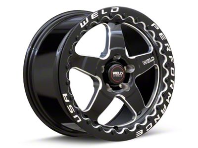 WELD Performance Ventura Beadlock Gloss Black Milled Wheel; Rear Only; 15x10 (79-93 Mustang w/ 5-Lug Conversion)