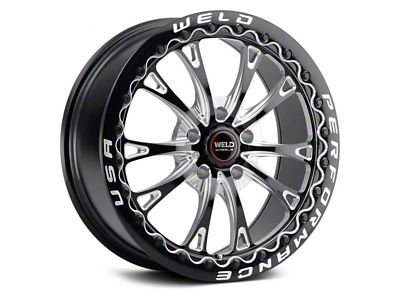 WELD Performance Belmont Drag Beadlock Gloss Black Milled Wheel; Rear Only; 17x11; 6mm Offset (18-23 Challenger Widebody)