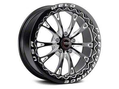 WELD Performance Belmont Drag Beadlock Gloss Black Milled Wheel; Rear Only; 17x10 (15-23 Mustang GT, EcoBoost, V6)