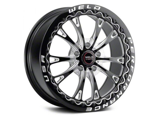WELD Performance Belmont Drag Beadlock Gloss Black Milled Wheel; Rear Only; 18x10 (15-23 Mustang GT, EcoBoost, V6)